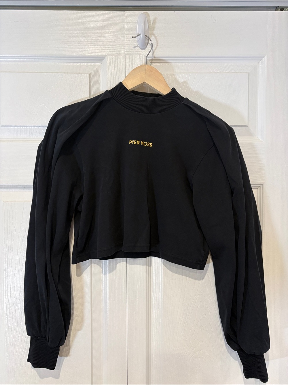 Pyer Moss Black Cropped Mock-neck with Gold Logo